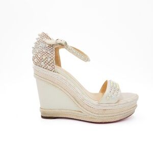 Christian Louboutin Mad Monica Studded Espadrille Platform Wedge Sandals EU 39